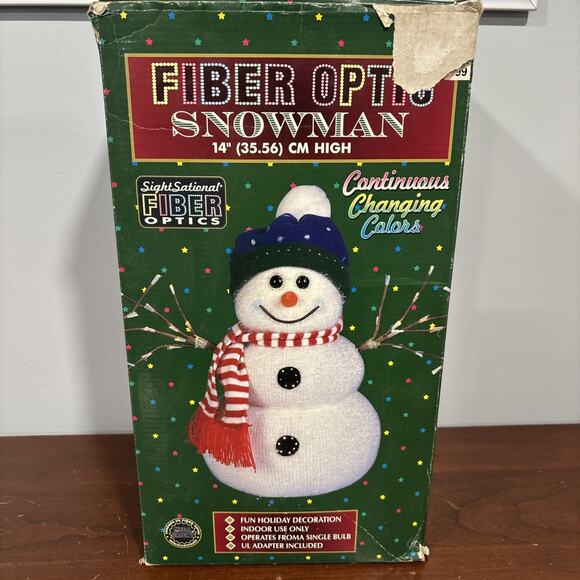 Fiber Optic Snowman Bradford Sight Sational 14" Striped Scarf Color Changing Box - Picture 10 of 12